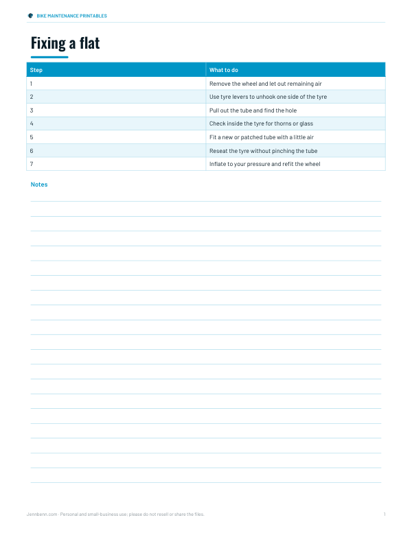Preview of Printable Bike Flat Repair Sheet