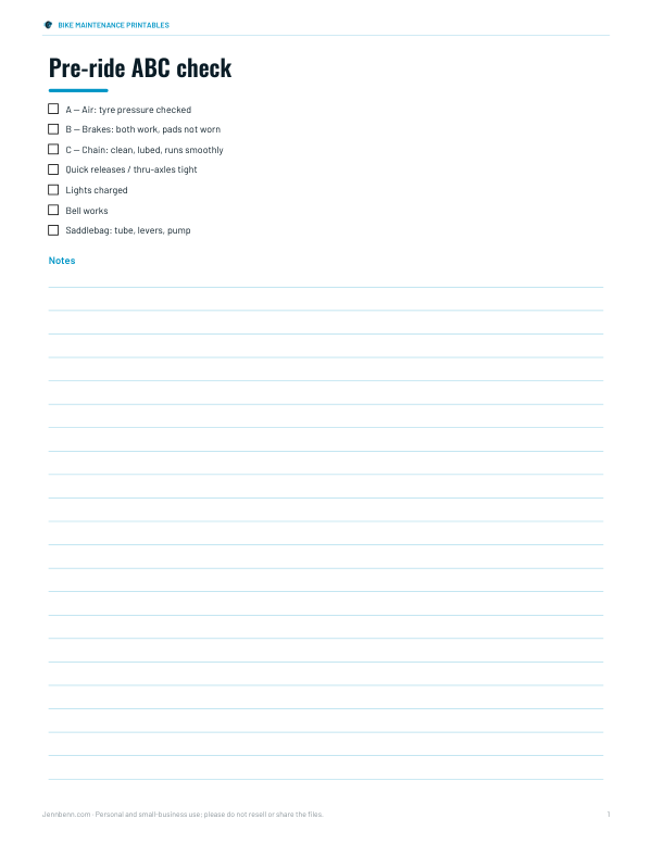 Preview of Printable Pre-Ride ABC Check